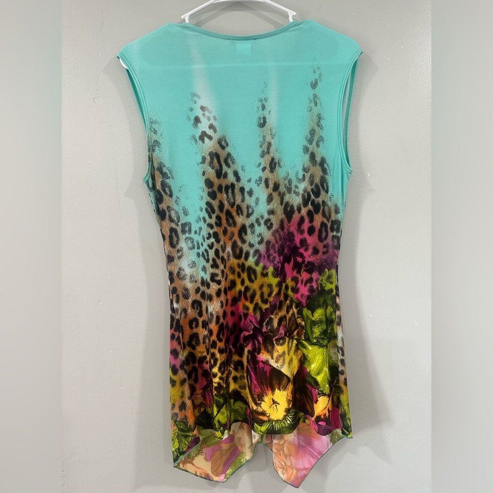 VENUS Bead Embellished Vibrant Color & Animal Print Asymmetrical Tank Blouse y2K - Picture 5 of 5